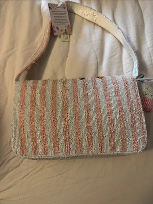 Made in India Pink Beaded Novelty Food Shoulder Bag with Beaded Bag Charm thumbnail 7