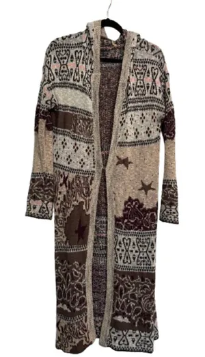 FREE PEOPLE Mixed Media Longline Cardigan Sweater Duster Hooded Size Medium thumbnail 1