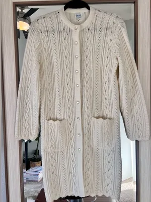 Vintage 60's Wintuk Ivory Button Up Knit Cardigan Sweater Dress Womens size S/M thumbnail 1