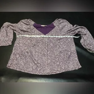 LOFT Purple & White Floral V-Neck Long Sheer Sleeve Blouse thumbnail 7