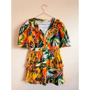 Walter Baker Dress‎ Womens 6 Multicolor Tropical Palm Print Ruffle Mini W71469 thumbnail 3