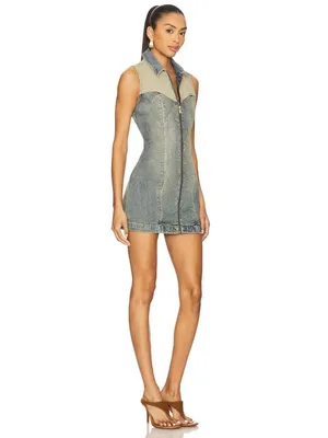 Abrand Roxie Denim Mini Dress Tint Dark Blue Womens Size Small thumbnail 2