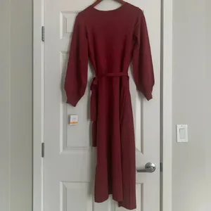 Taylor Faux-Wrap Belted‎ Midi Sweater Dress - Size S - Cognac - NWT thumbnail 6