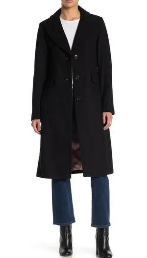 Kate Spade Black Wool Blend Notch Collar Coat Size Small $450 thumbnail 1