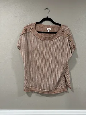 BKE Relaxed Stripe Short-Sleeve Top in Beige thumbnail 2