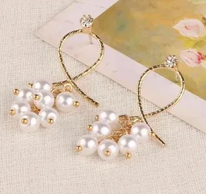 White Pearl Dangle Drop Earrings for Women Gold thumbnail 2