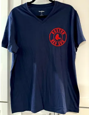 Goodfellow & Co Boston Red Sox Navy V-neck Short Sleeve‎ T-shirt with Red Glitter Logo Large thumbnail 1