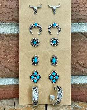Longhorn Stud Earring Set with Hoops Blue thumbnail 1