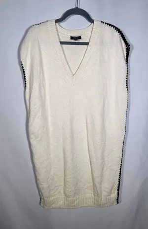 Vici Womens Cream Sleeveless Sweater Dress Black Trim Small thumbnail 1