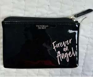 Victoria's Secret Black Pouch with Pink Text Cosmetic Bag thumbnail 1