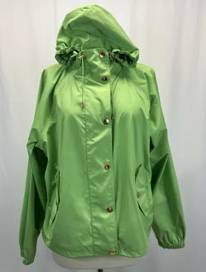 Ralph Lauren Green Jacket Windbreaker Womens L Hooded Lightweight Gold Buttons thumbnail 1