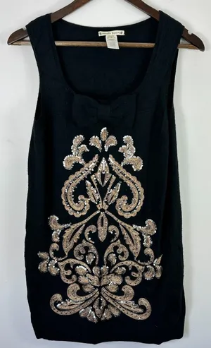 Vtg Y2K Nanette Lepore Sequin Mini Dress Womens Small Black‎ Bow Showgirl Glam thumbnail 1