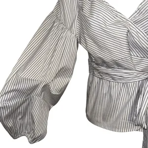 EXPRESS Belted Wrap Tie Top 3/4" Balloon Sleeves Cerulean Blue & White‎ NWOT S thumbnail 5