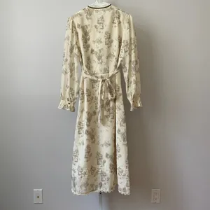 Simple Retro Prairie Dainty Toile Lace Trim Long Sleeve Midi Dress XL Cream thumbnail 6