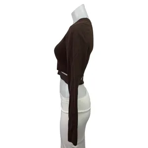 Aritzia TEN by Babaton Brown Cutout Long Sleeve Knit Crew Neck Crop Top Size M thumbnail 2