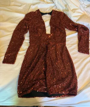 Oh Polly Red Embellished Dress Long Sleeve Mini thumbnail 1