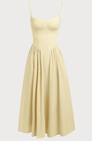 Rihoas Yellow Square Neck Pocket Slip Midi Dress thumbnail 6