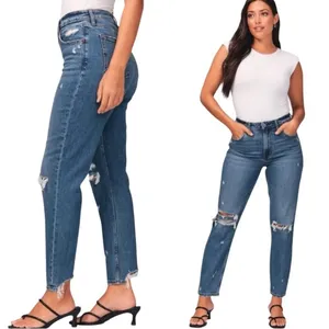 Abercrombie & Fitch Curve Love High Rise Mom Jean Distressed Denim Size 32 NWT thumbnail 2