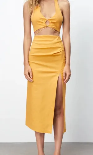 Yellow / orange Zara linen skirt thumbnail 1