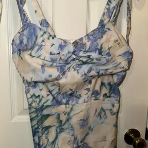 Light Yellow and Blue Floral Sundress with Tie Straps thumbnail 7