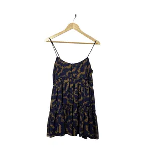 Urban Outfitters Rory Printed Chiffon Tiered Ruffle Mini Dress Navy/Tan Size M thumbnail 3