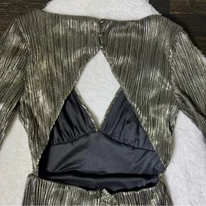 Lulu’s Plisse and Thank You Gold Pleated Long Sleeve Backless Romper thumbnail 9