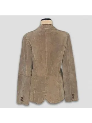 Vintage Y2K Suede Leather Blazer Coat Camel Brown Size M thumbnail 2