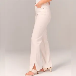 Abercrombie & Fitch The 90s‎ Straight Ultra High Rise Size 27 4 Split Hem Cream thumbnail 2