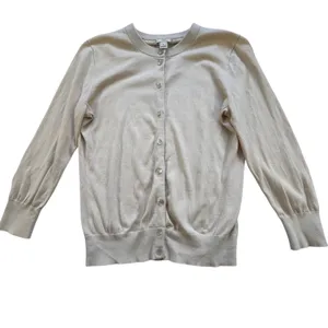 J Crew The Clare Cardigan Cream Sweater Womens M Beige Cotton Button Front Knit thumbnail 8