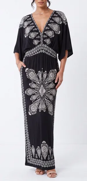 Unbranded Maxi Dress Womens 3X Black Medallion Print Excellent thumbnail 1
