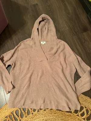 aerie Dusty Rose Hooded Knit Sweater thumbnail 1