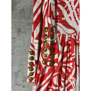 Sheridan French Coral White Tropical Print Tie Shoulder Maxi Dress Resort Boho M thumbnail 6