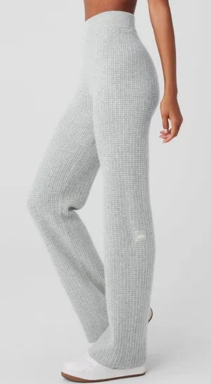 Alo Cashmere High-Waist Plush Waffle Pants Athletic Heather Grey Hi-Rise Sweater thumbnail 1