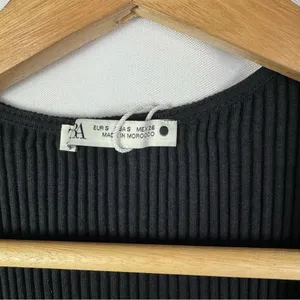 Zara Black Ribbed Bodycon Button Front Midi‎ Dress S thumbnail 4