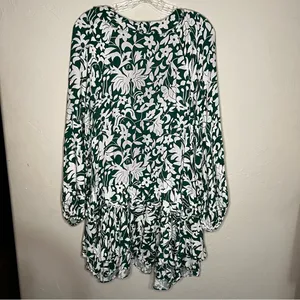 Free People‎ Rebecca Floral Green White Ruffle Tiered Long Sleeve Mini Dress thumbnail 9