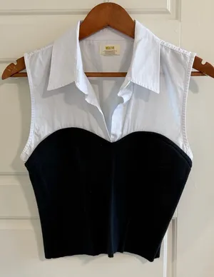 Anthropologie Maeve Black and White Sleeveless Blouse with Busier and Collar thumbnail 1
