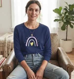 SUNDRY navy blue rainbow heart pullover long sleeve terry sweatshirt size 0/ XS thumbnail 1