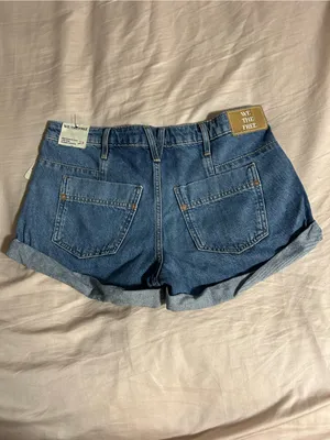 Free People We The Free Medium Blue Low Rise Slouch Denim Shorts Size 27 thumbnail 5
