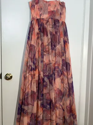 Hutch Floral Pleated Tulle Sweetheart Maxi Dress in Pink and Purple thumbnail 7