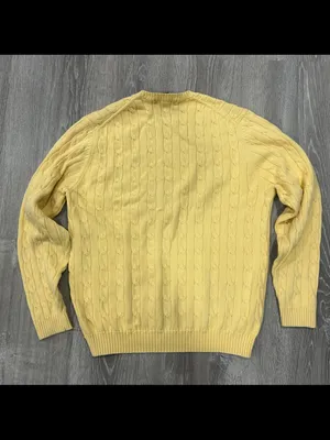 Brooks Brothers Cable Knit Yellow Classic Preppy Cotton Office Sweater Size M thumbnail 2