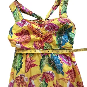 Farm Rio Yellow Beaks & Bananas Cotton Maxi Dress Small Tropical Toucan Tiered‎ thumbnail 15