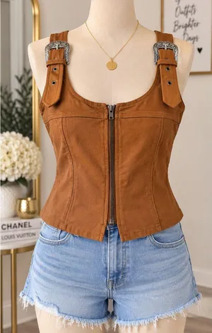 & Other Stories Tan Faux-Suede Buckle Zip Cami thumbnail 1