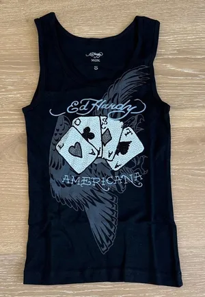Ed Hardy x MGK Lost Cards Rhinestone Rib Tank Size S in Black thumbnail 1