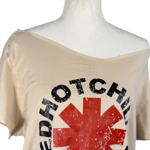 Red Hot Chili Peppers Graphic Tee Womens L Tan Off Shoulder Rock Band Shirt thumbnail 6