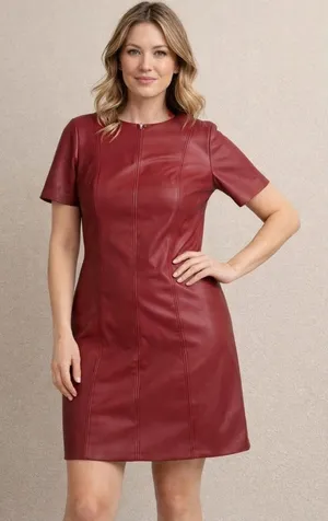 MSK Faux Leather Shift Dress Burgundy Red Large thumbnail 1