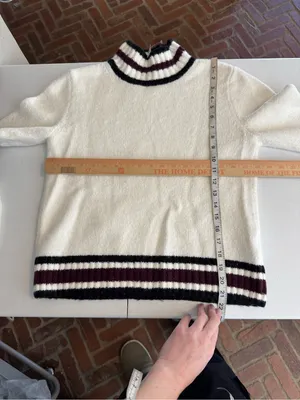 Madewell Ribbed-Trim Mockneck Sweater Jet Black Stripe size larg‎e cotton wool thumbnail 8