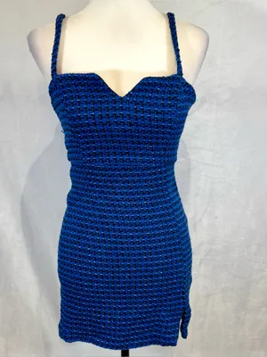 Zara royal blue and black weave knit tweed dress size XS NWT thumbnail 2