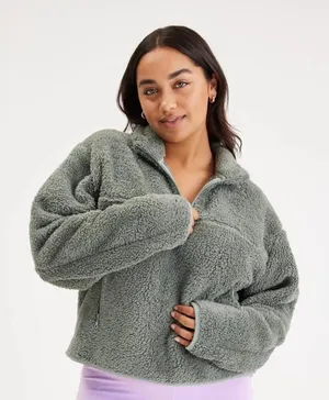 Girlfriend Collective‎ Green Fleece Quarter Zip Pullover thumbnail 1