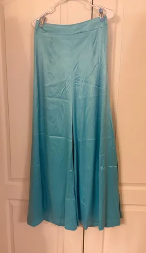Light turquoise blue wide leg palazzo pants thumbnail 1