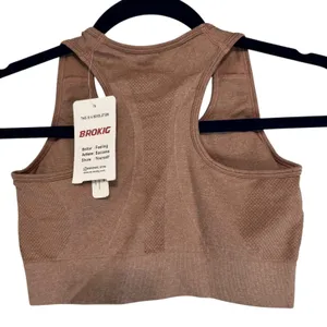 Brokig Womens‎ Seamless Racerback Sports Bra Brown Ruched Front Size S New thumbnail 6